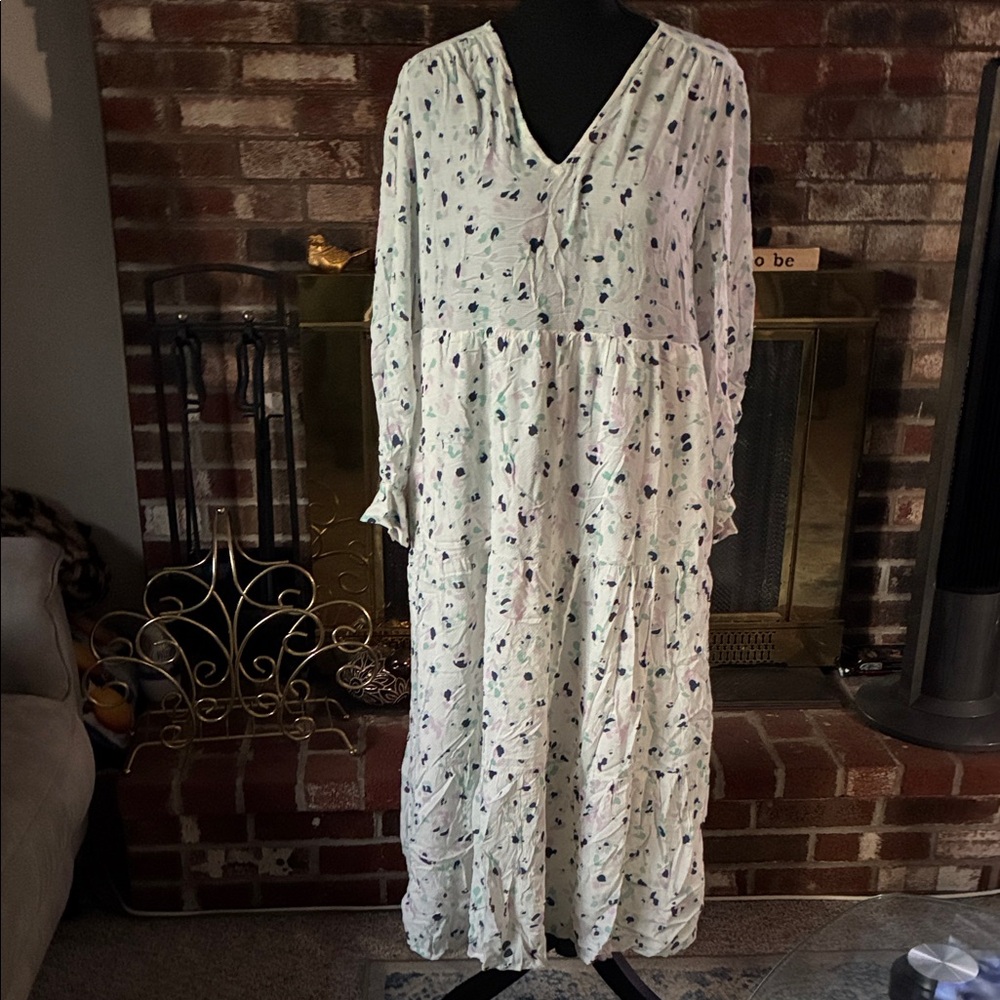 Floral leopard pastel Print Long Sleeve Dress #B